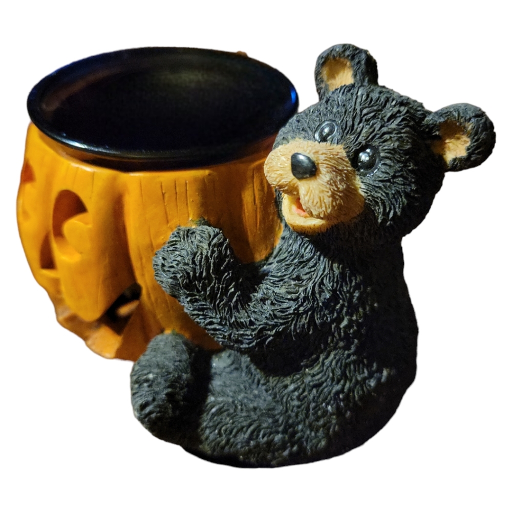 Vtg Youngs Bear Pumpkin Halloween Votive Candle Holder